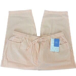Denim&Co White Orange Striped Seersucker Drawstring Pants 3X Lightweight Casual